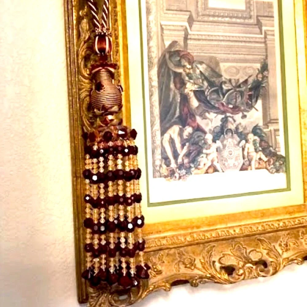 NWT ALEXANDRA’S ACCENTS Pair Rope Tiebacks w LG Bronze Crystal Beaded Tassels
